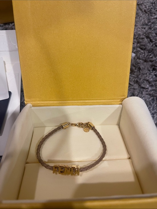 Fendi Tan Braided Leather Bracelet with Gold Logo main image 7